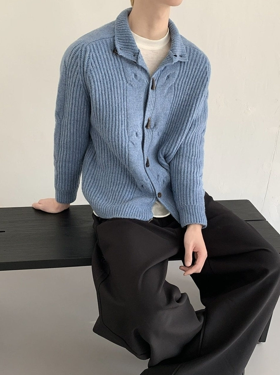 Retro Stand Collar Toggle Knit Cardigan Jacket