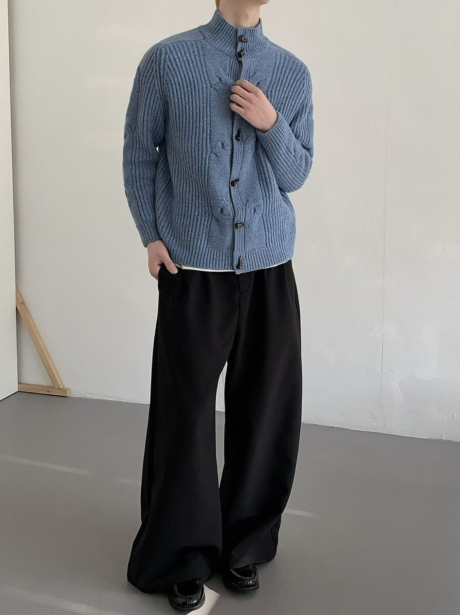Retro Stand Collar Toggle Knit Cardigan Jacket