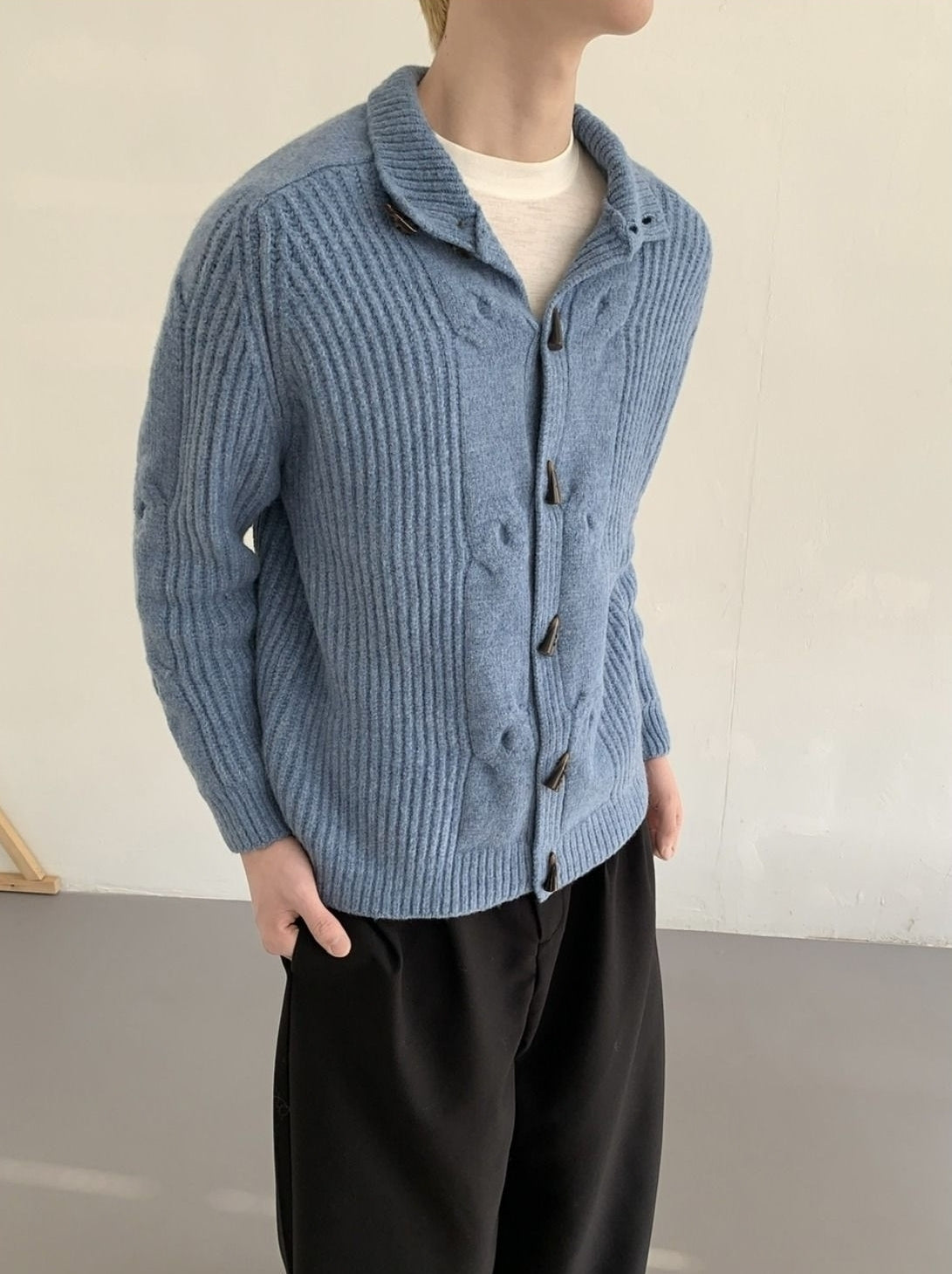 Retro Stand Collar Toggle Knit Cardigan Jacket