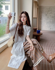 Retro Striped Fringe Shirt And Wide Leg Pants Set