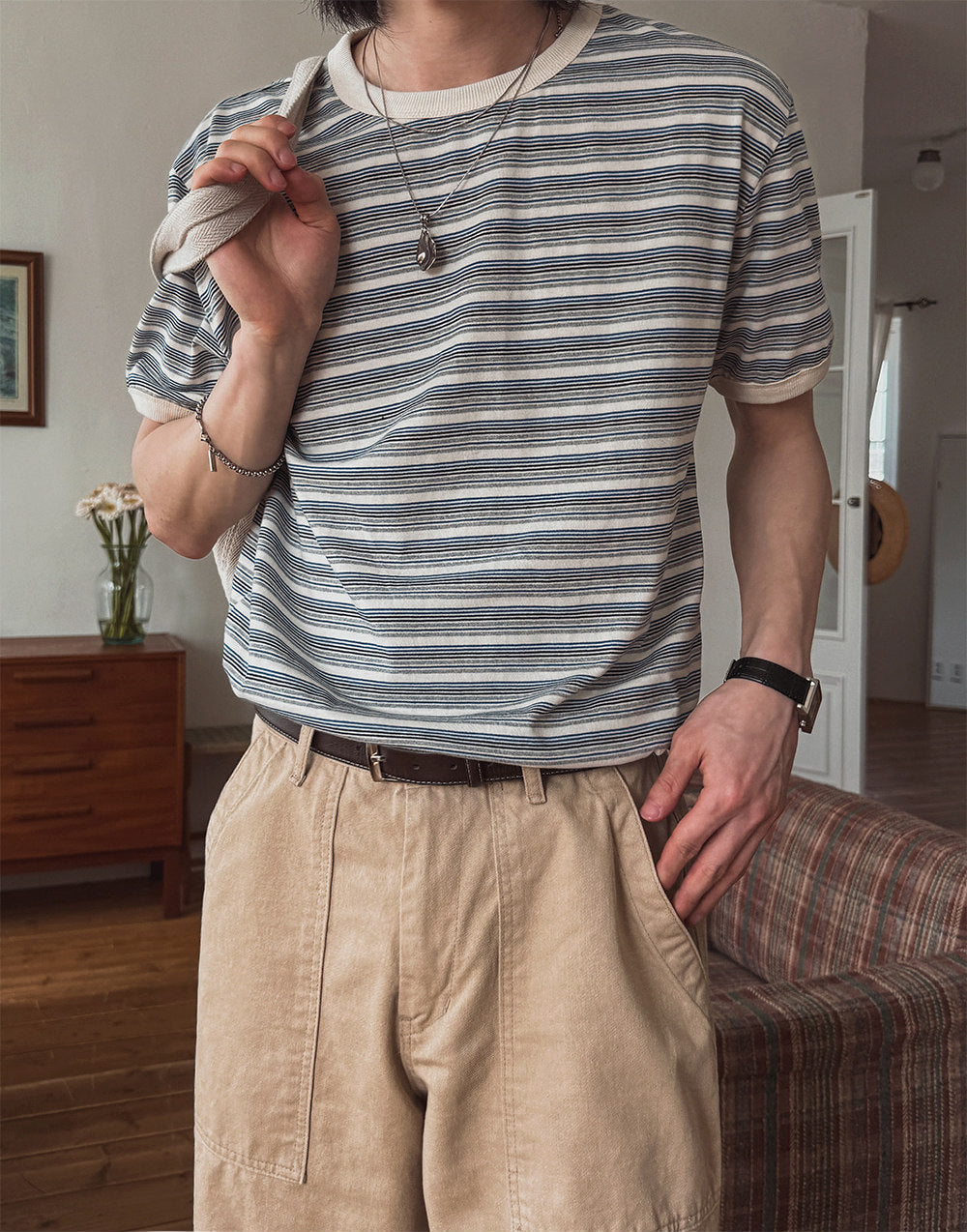 Retro Striped Short Sleeve T Shirt