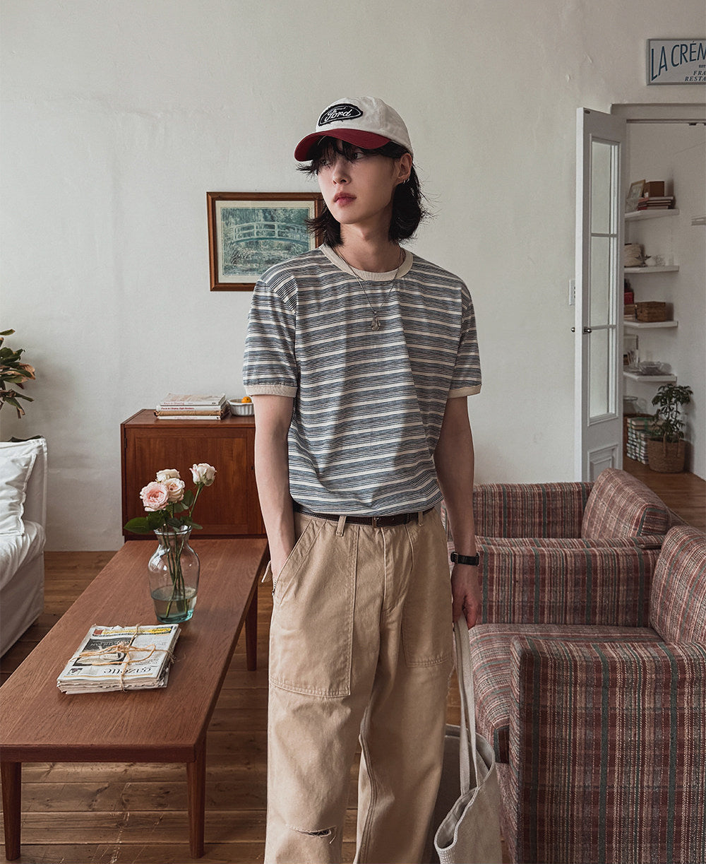 Retro Striped Short Sleeve T Shirt