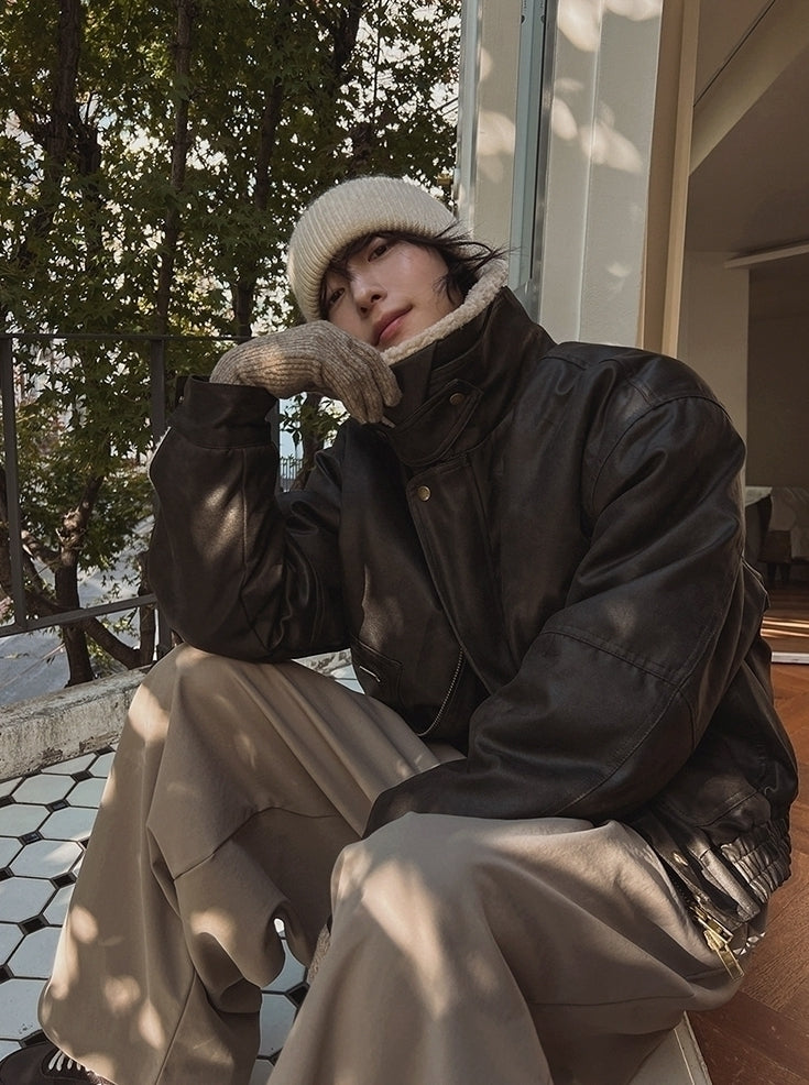 Retro Style Short PU Leather Padded Jacket