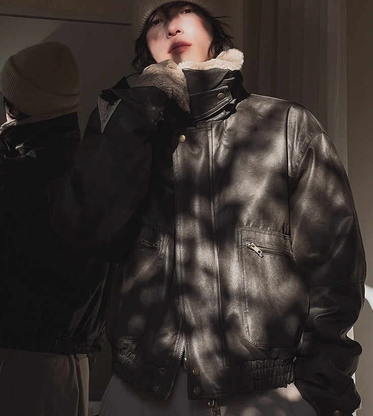 Retro Style Short PU Leather Padded Jacket