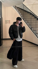 Retro Style Short Stand Collar PU Leather Padded Jacket