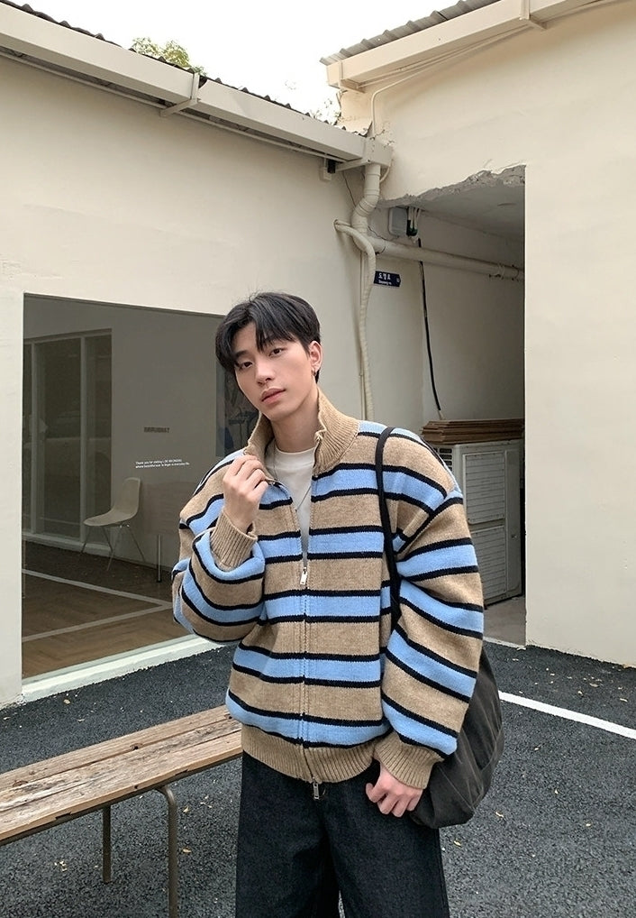 Reversible Striped Stand Collar Down Jacket