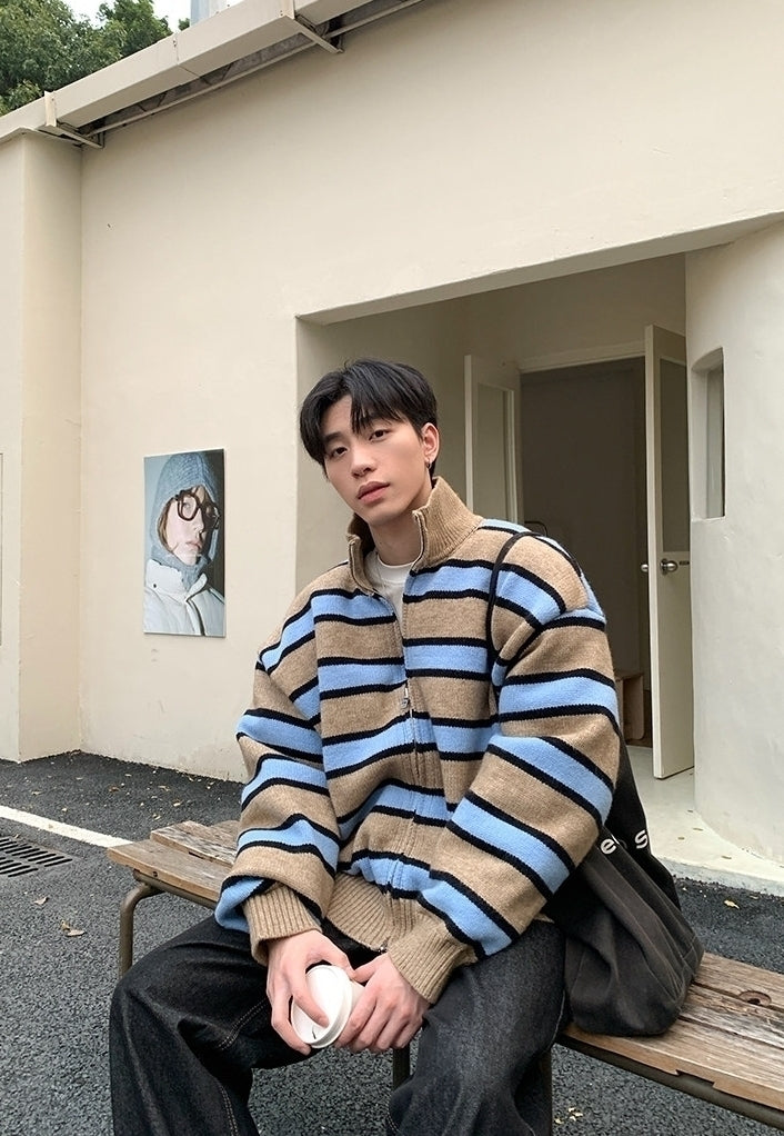 Reversible Striped Stand Collar Down Jacket