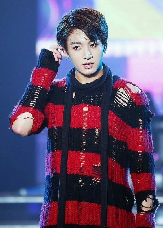 Red And Black Ripped Striped Sweater