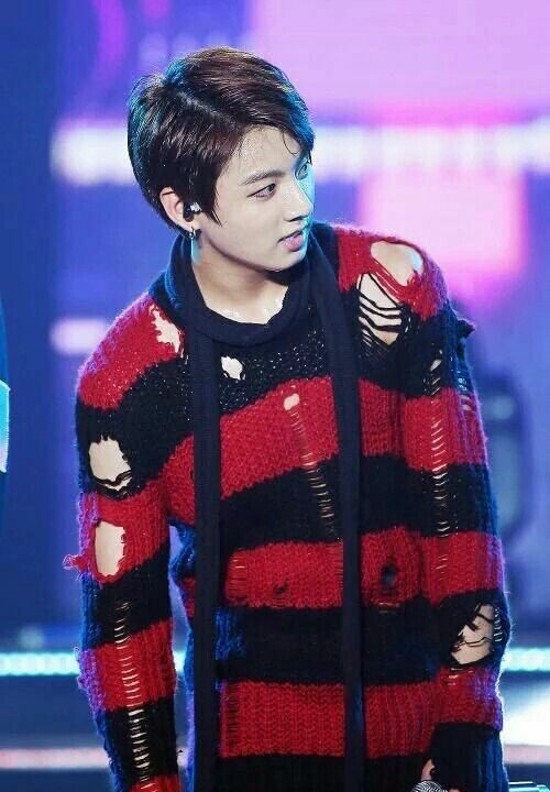 Red And Black Ripped Striped Sweater