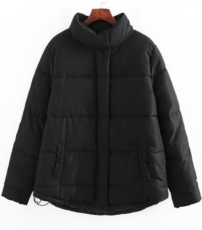 Black Padded Stand Up Collar Jacket