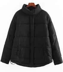Black Padded Stand Up Collar Jacket
