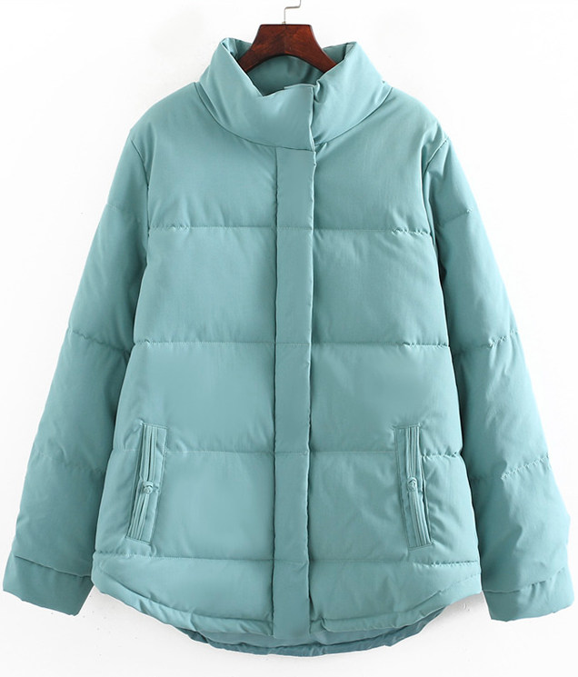 Black Padded Stand Up Collar Jacket
