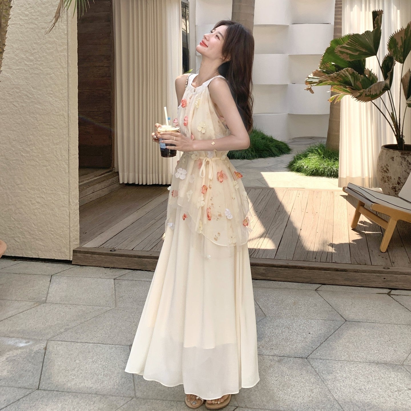 Romantic Embroidered Mesh Patchwork Halter Dress