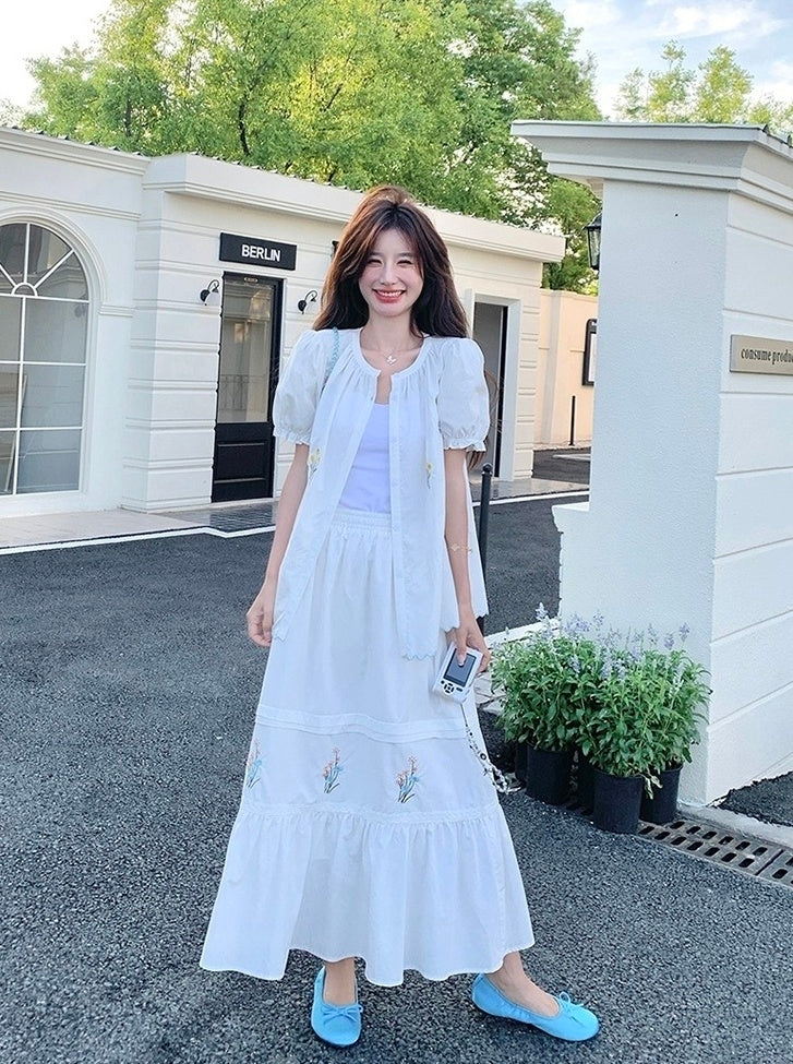 Romantic Embroidered Shirt And Skirt Set
