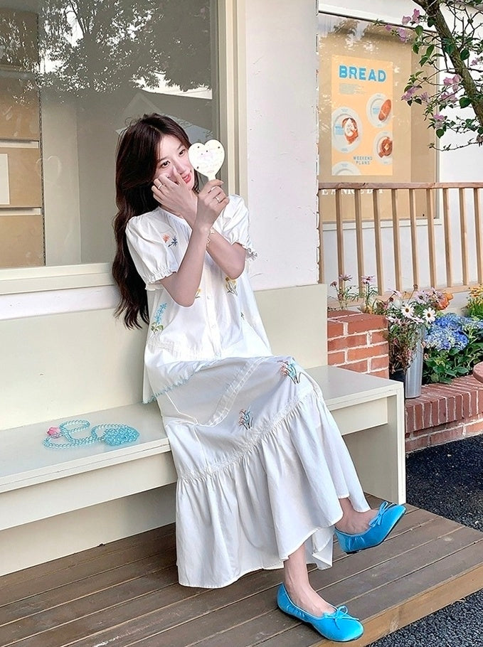 Romantic Embroidered Shirt And Skirt Set