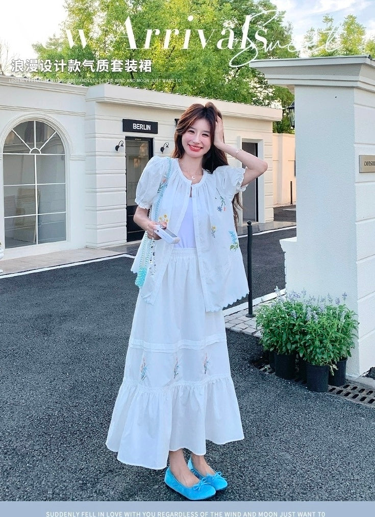 Romantic Embroidered Shirt And Skirt Set