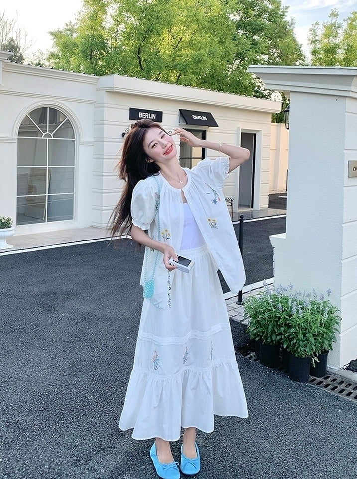 Romantic Embroidered Shirt And Skirt Set