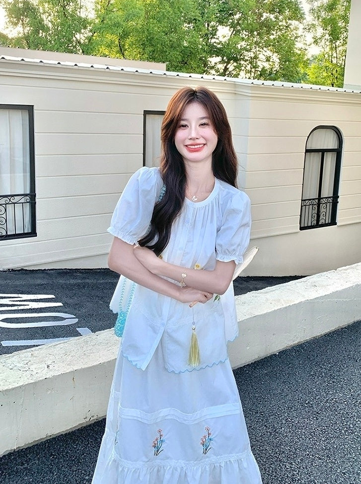 Romantic Embroidered Shirt And Skirt Set