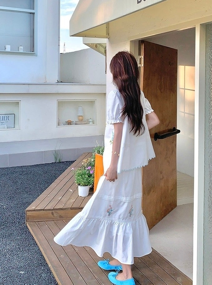Romantic Embroidered Shirt And Skirt Set