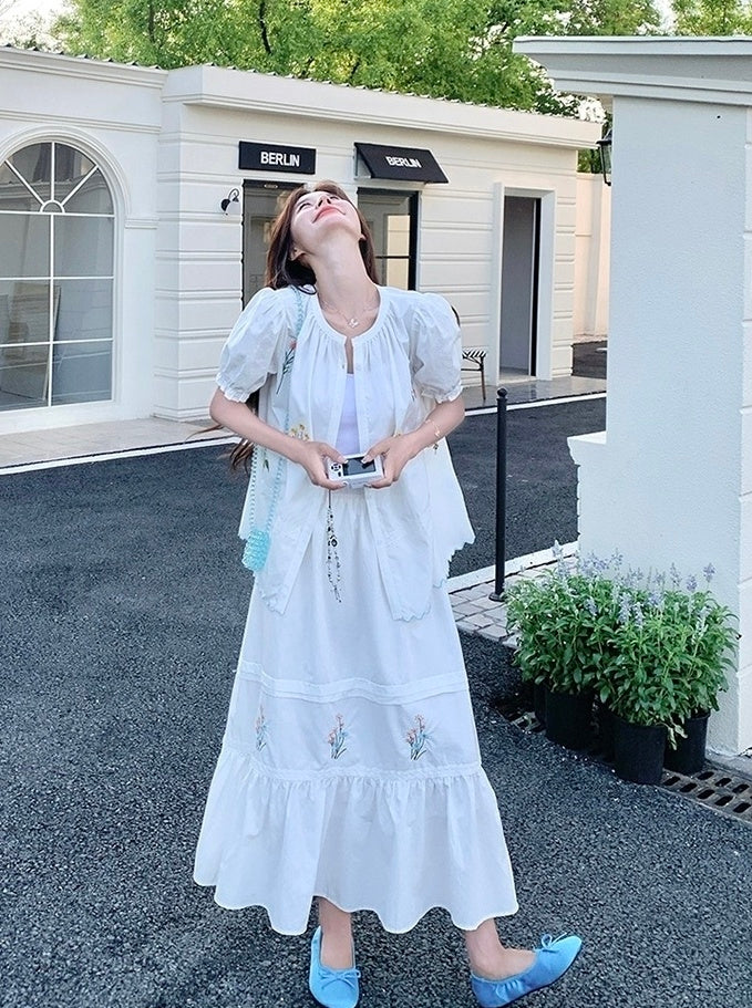 Romantic Embroidered Shirt And Skirt Set
