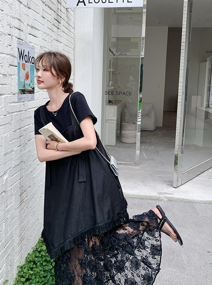 Romantic Korean Style Sleeveless Dress And T Shirt Set