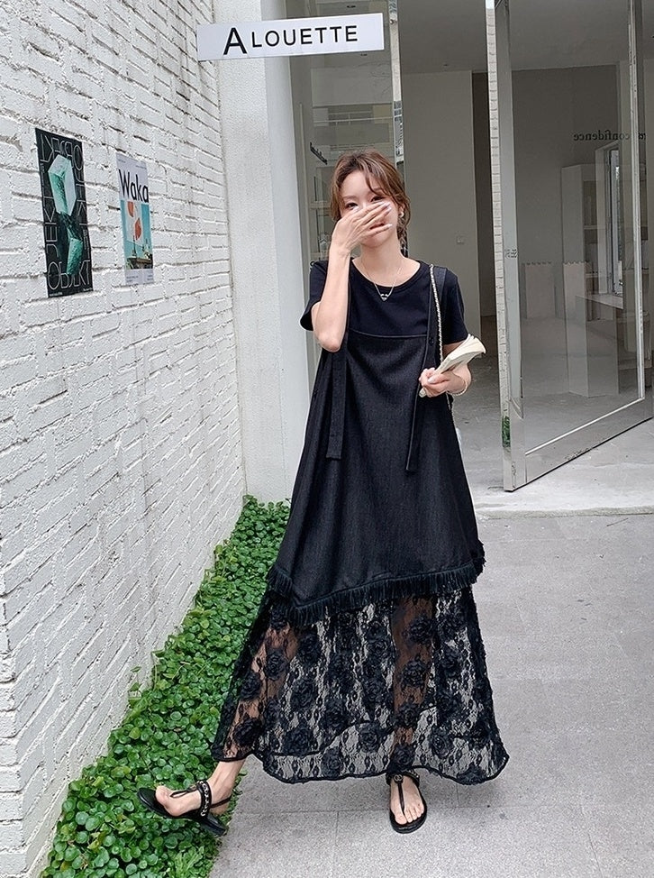 Romantic Korean Style Sleeveless Dress And T Shirt Set