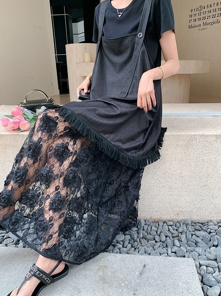 Romantic Korean Style Sleeveless Dress And T Shirt Set