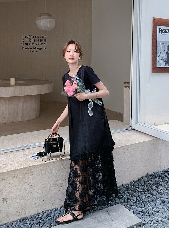 Romantic Korean Style Sleeveless Dress And T Shirt Set