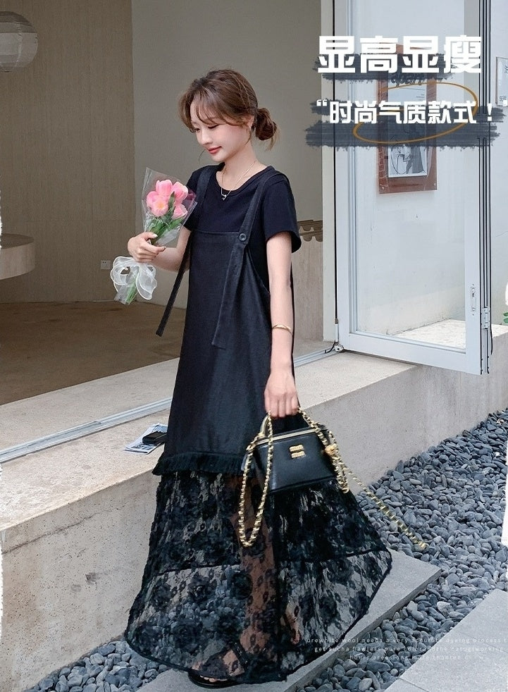 Romantic Korean Style Sleeveless Dress And T Shirt Set