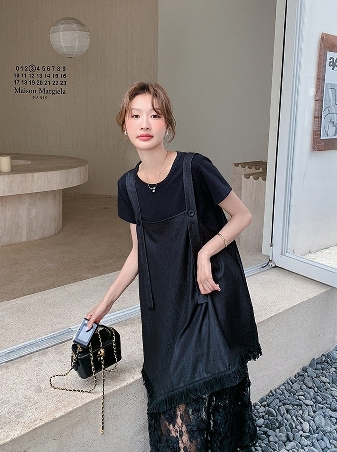 Romantic Korean Style Sleeveless Dress And T Shirt Set