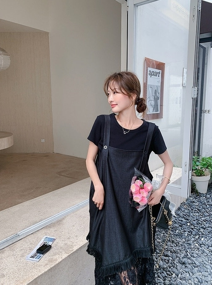 Romantic Korean Style Sleeveless Dress And T Shirt Set