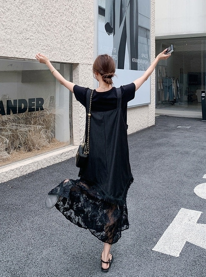 Romantic Korean Style Sleeveless Dress And T Shirt Set