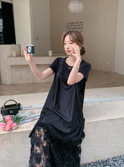 Romantic Korean Style Sleeveless Dress And T Shirt Set