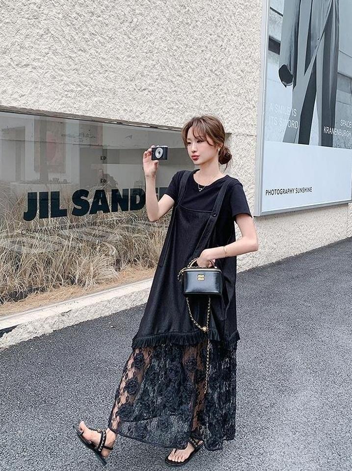 Romantic Korean Style Sleeveless Dress And T Shirt Set