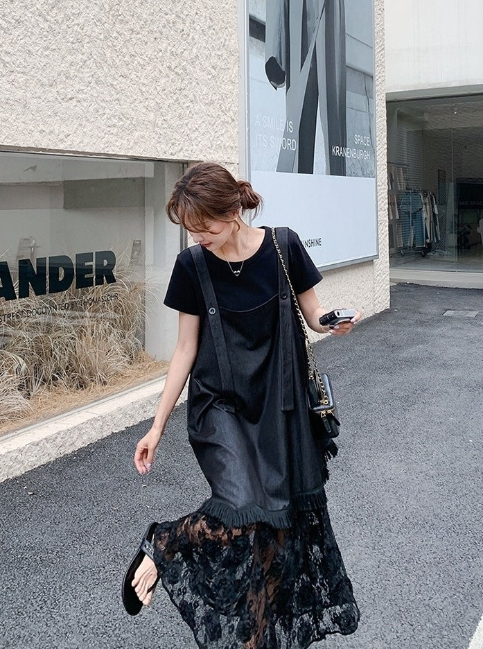 Romantic Korean Style Sleeveless Dress And T Shirt Set