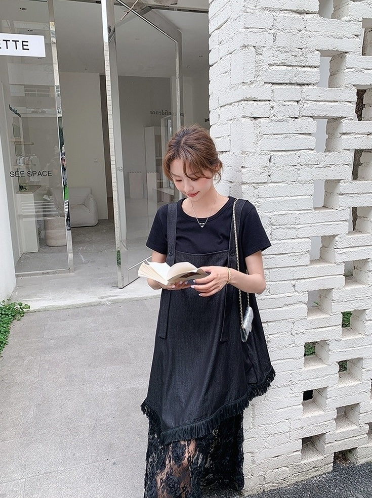 Romantic Korean Style Sleeveless Dress And T Shirt Set