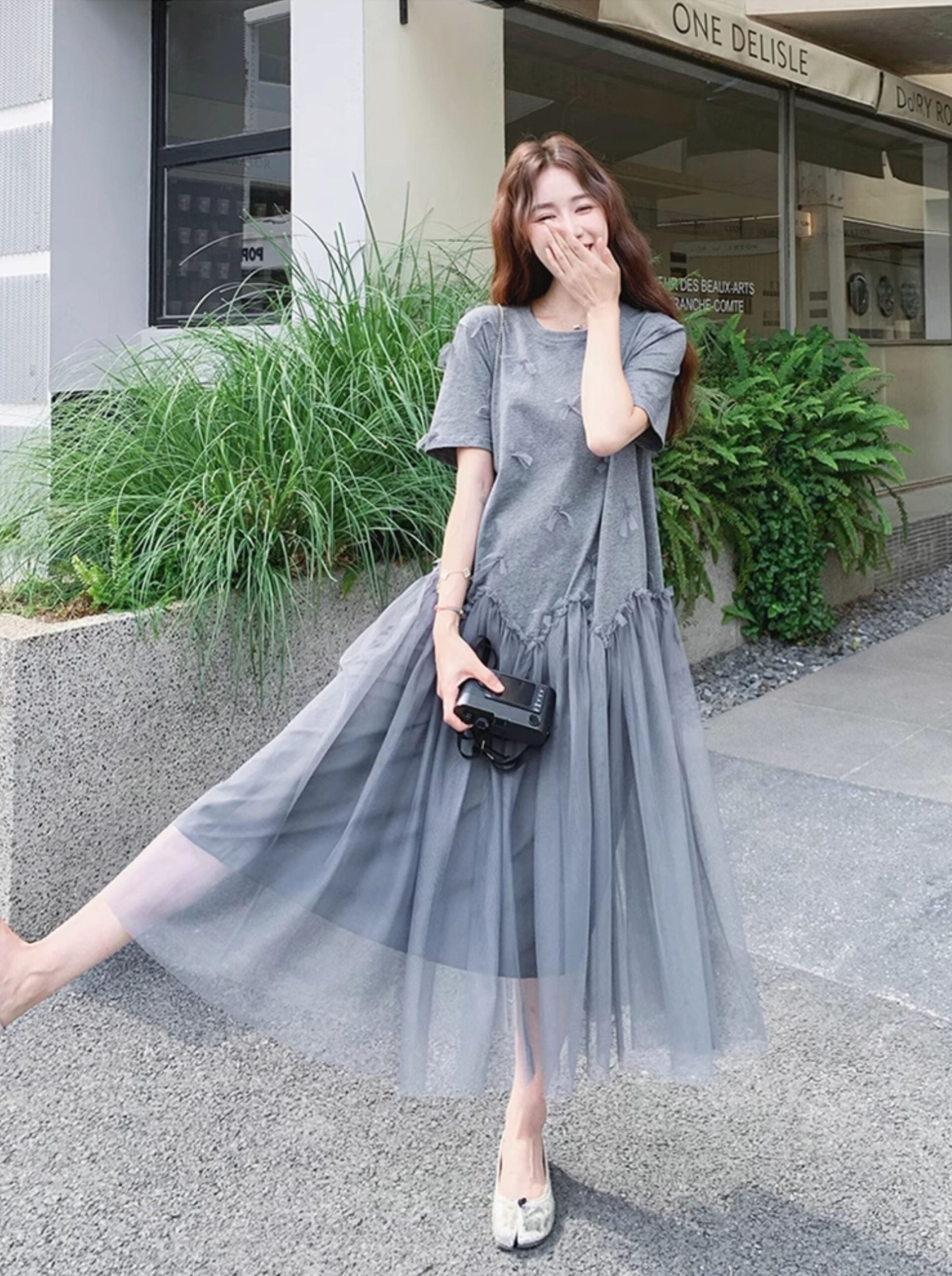 Romantic Mesh Bow Design Long Dress