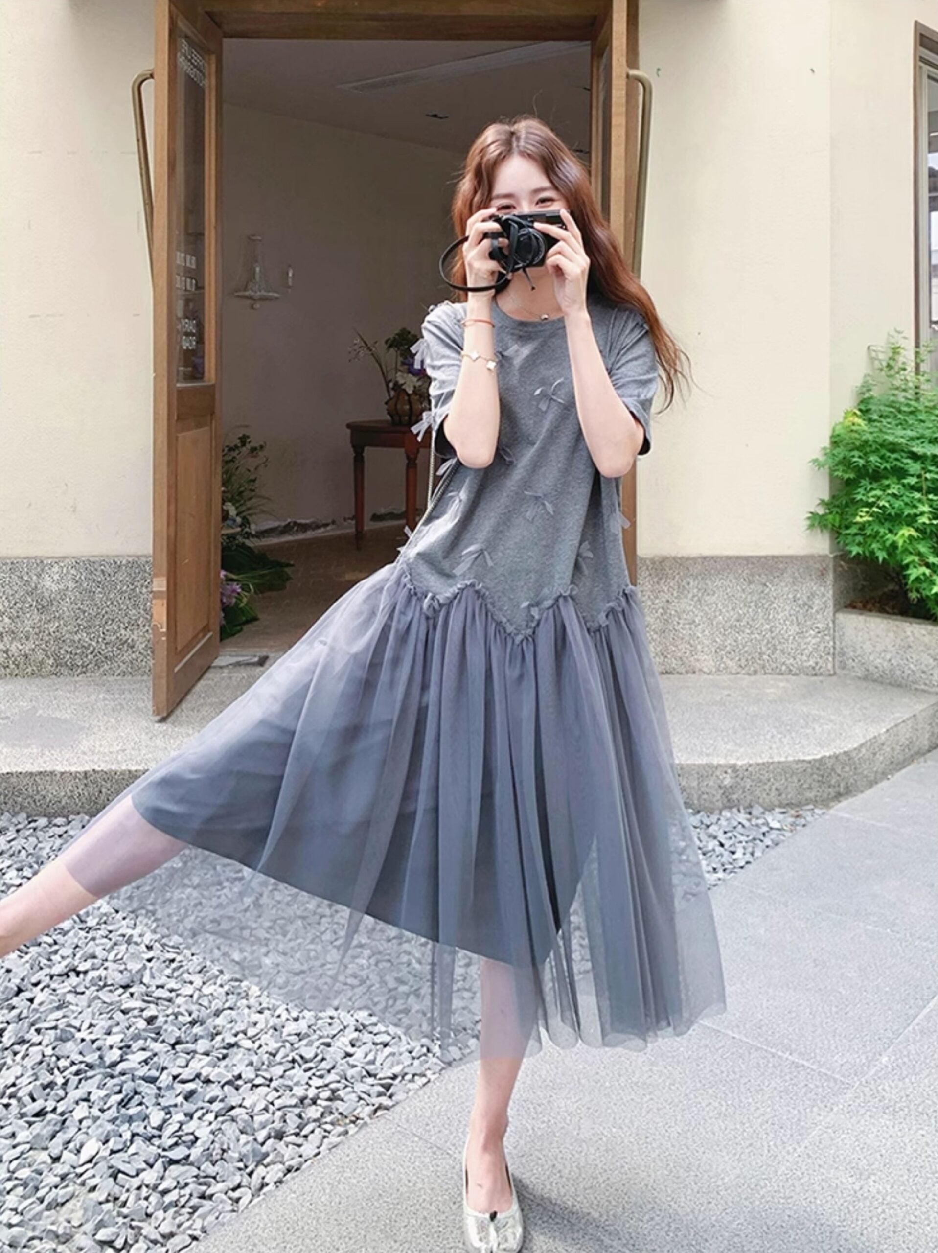Romantic Mesh Bow Design Long Dress