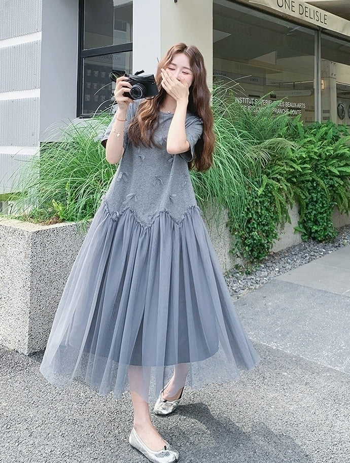 Romantic Mesh Bow Design Long Dress