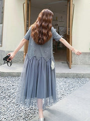 Romantic Mesh Bow Design Long Dress