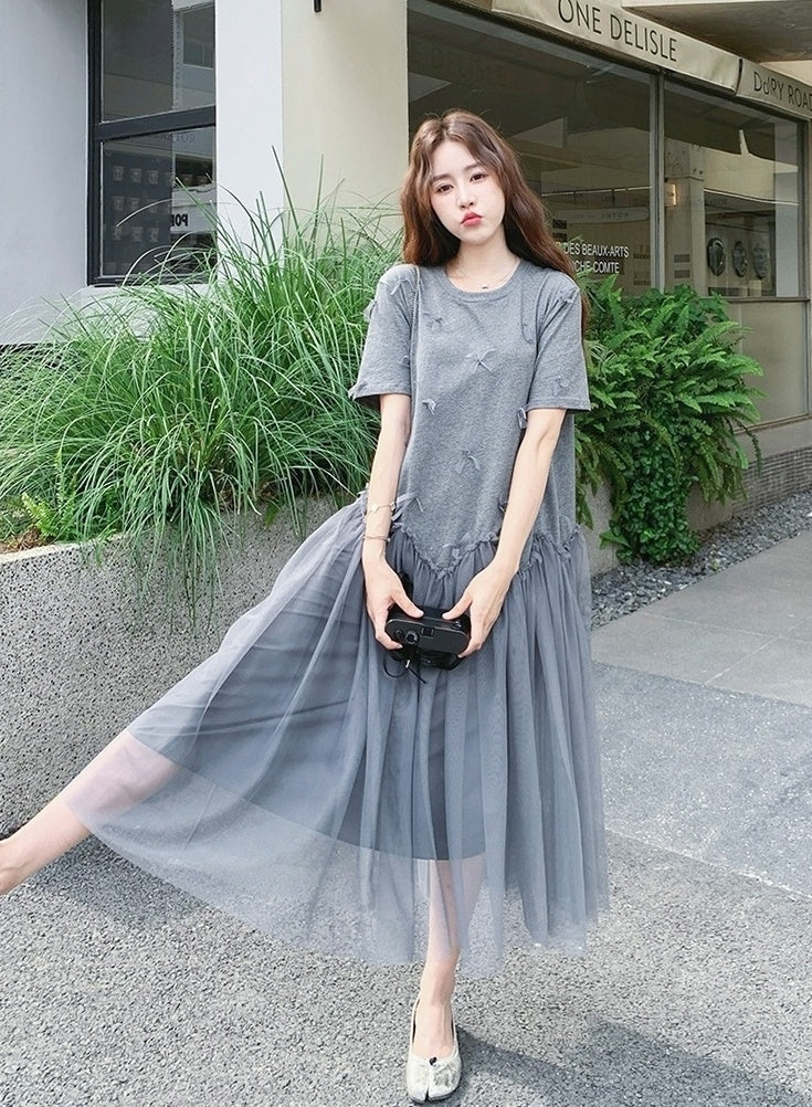 Romantic Mesh Bow Design Long Dress