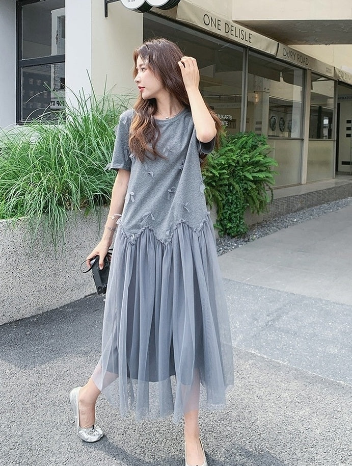 Romantic Mesh Bow Design Long Dress