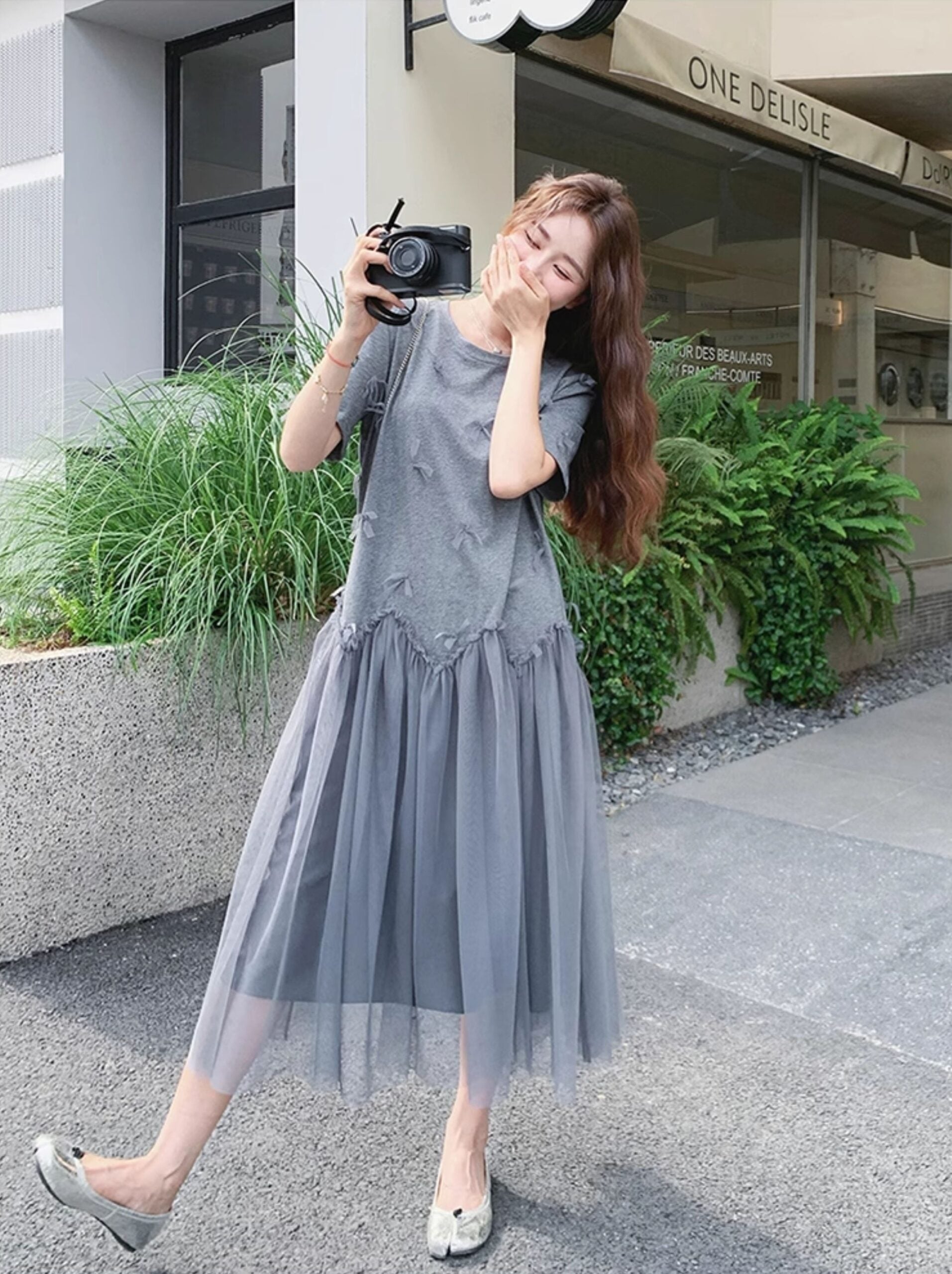 Romantic Mesh Bow Design Long Dress