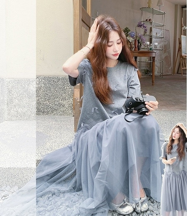 Romantic Mesh Bow Design Long Dress