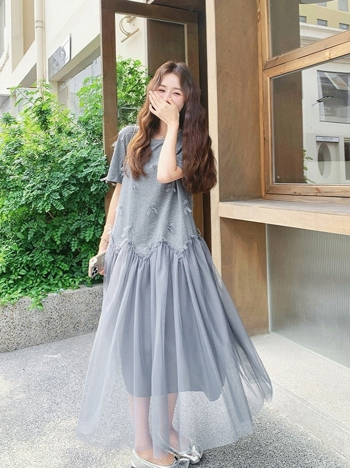 Romantic Mesh Bow Design Long Dress