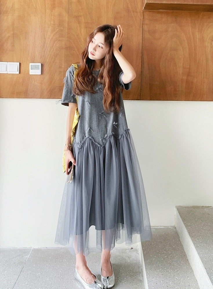 Romantic Mesh Bow Design Long Dress