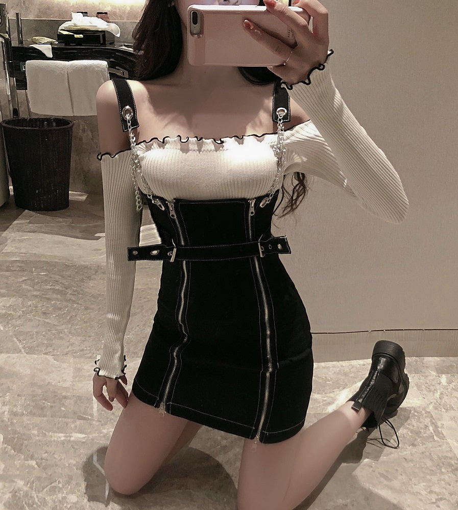 Black Bodycon Zipper Dress