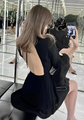 Black Flared Long Sleeve Dress