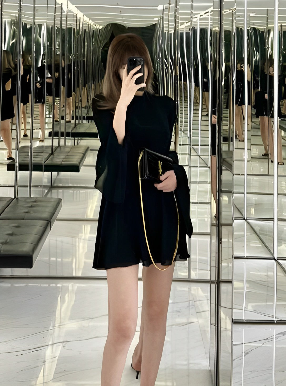 Black Flared Long Sleeve Dress