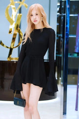 Black Flared Long Sleeve Dress